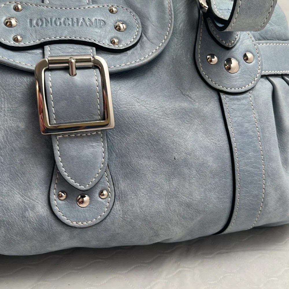 Longchamp Idole light blue leather vintage satchel bag